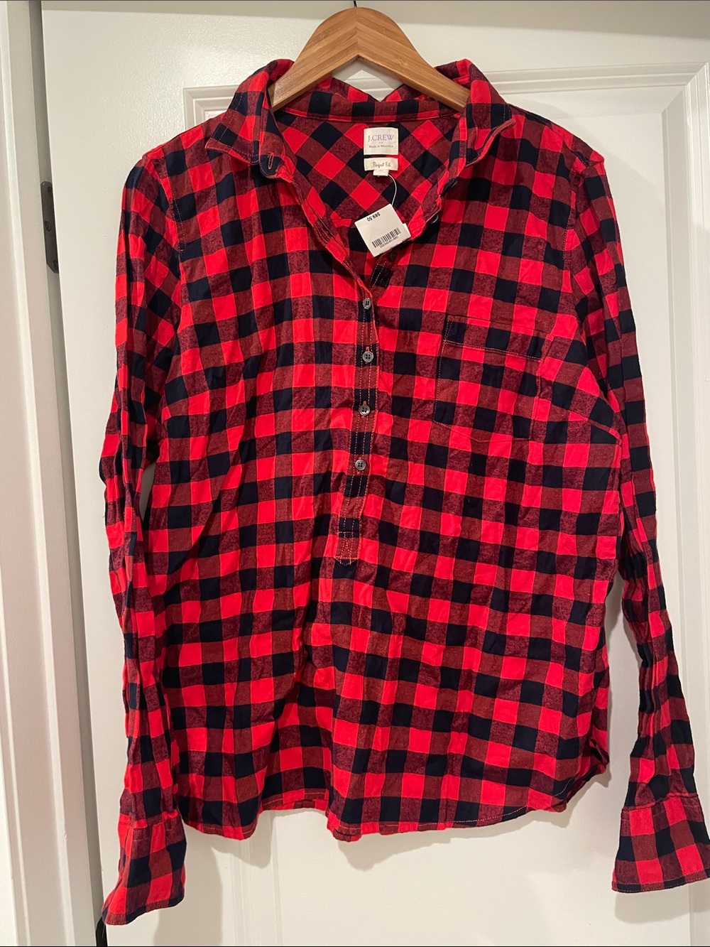 J. Crew perfect fit Red & navy plaid flannel cotton xl nwt